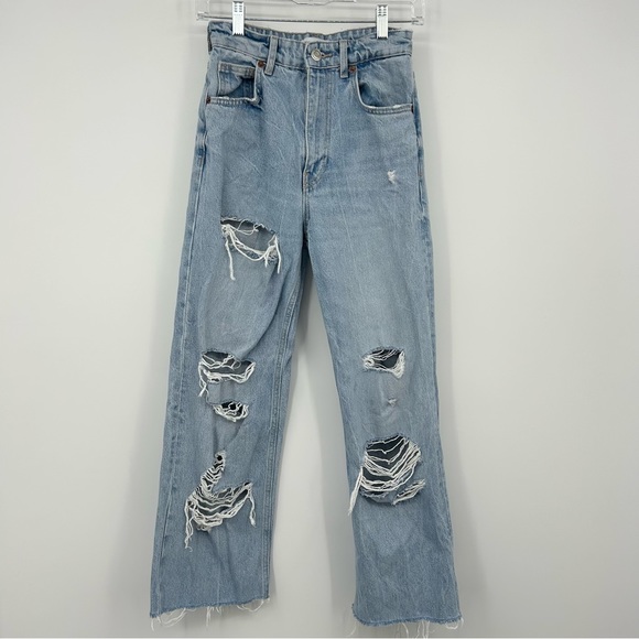 Zara High Waisted Wide Leg Ripped Jeans - Picture 2 of 5